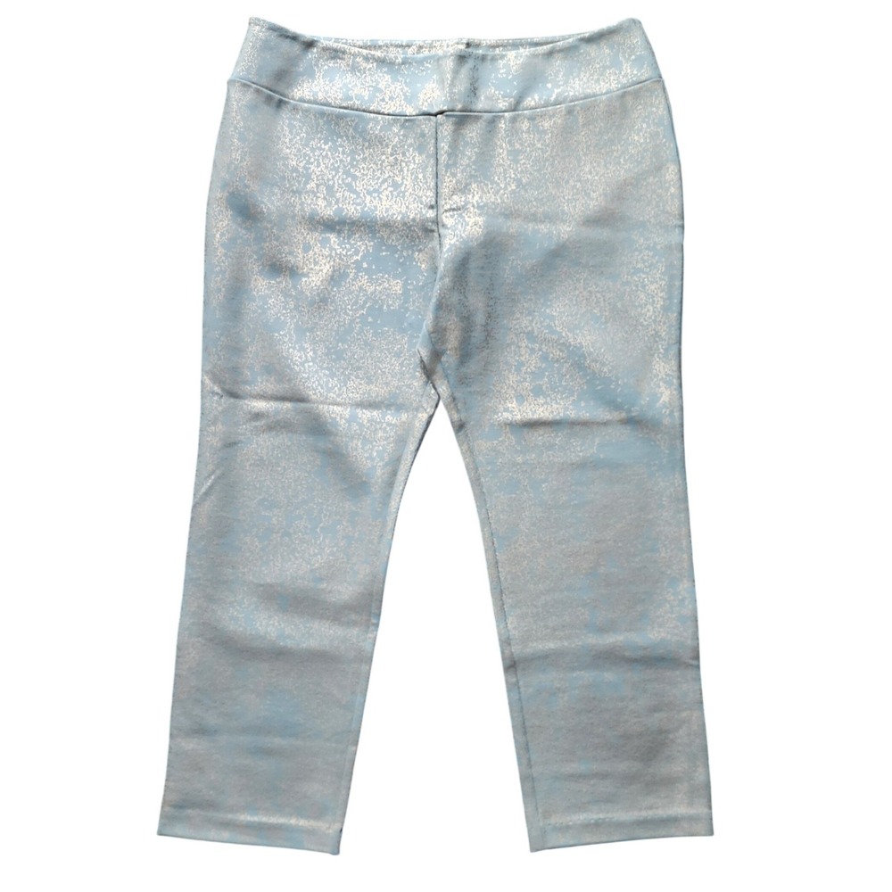 Soft Surroundings Lagenlook Women PXL Blue Gold Metallic Cropped Capri Pants